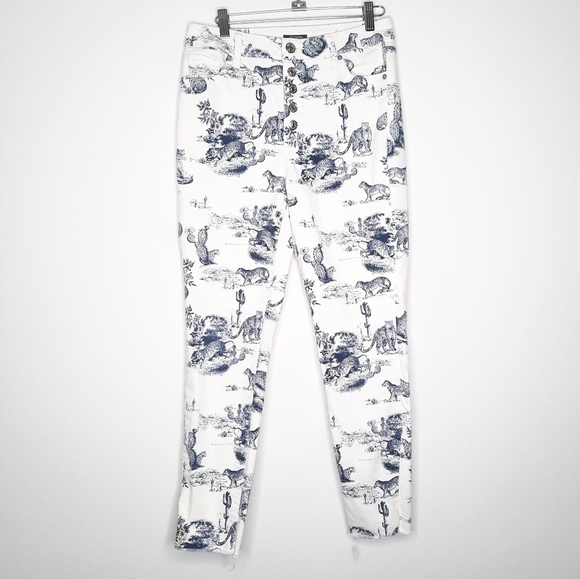 Wild Fable White Toile Desert Print Skinny Button Fly Raw Hem Jeans 6 - Picture 2 of 6